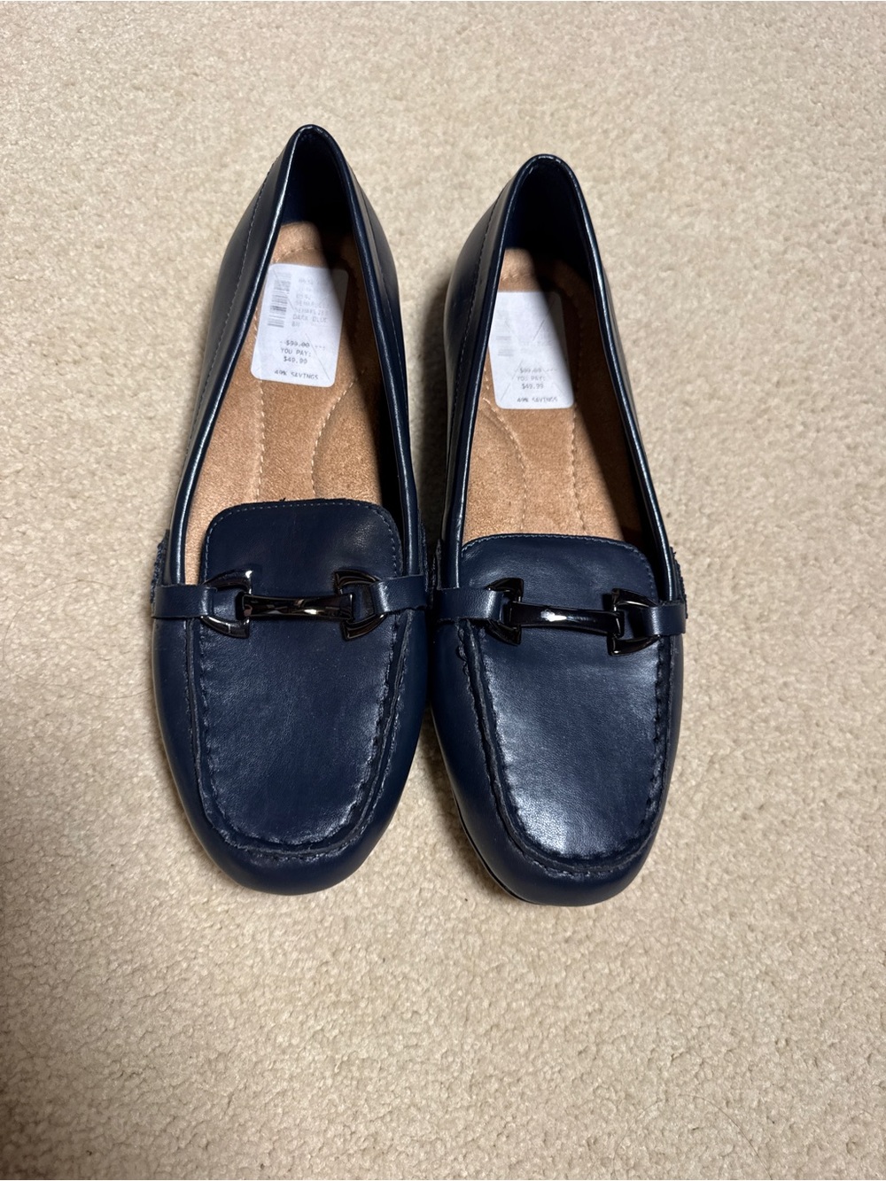 Easy Spirit Navy Leather Loafers with Metal Bit